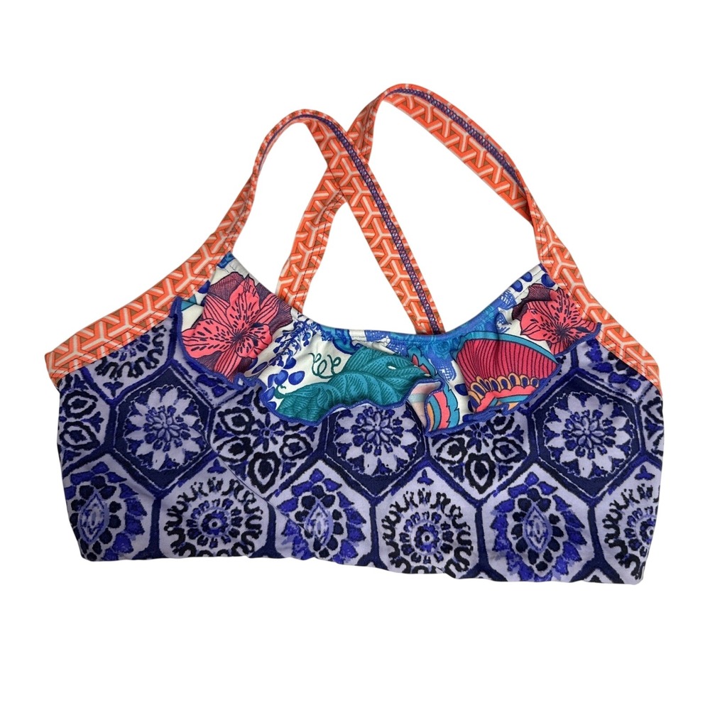 Maaji Bikini Top Girls Size 16 Multicolor Reversible Ruffle Strappy Swim Beach